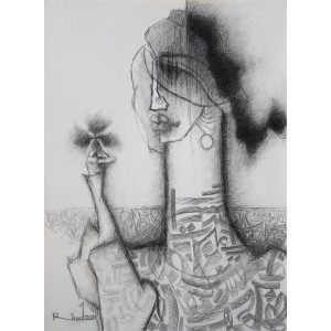 A. S. Rind, Sassi - IV, 30 x 41 Inch, Charcoal on Paper, Figurative Painting, AC-ASR-496
